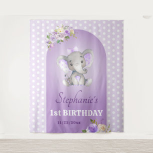 Paarse lavender Girl Elephant First 1e verjaardag Wandkleed