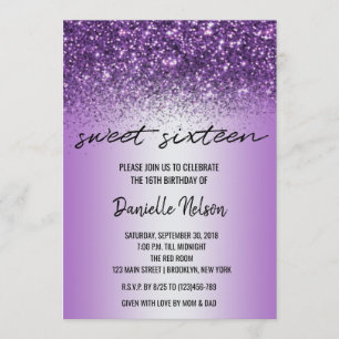 Paarse lavender Glitter Confetti Sparkle Sweet 16 Kaart
