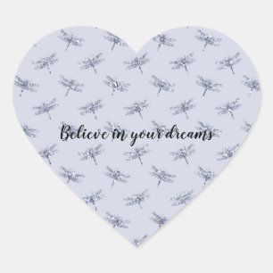 Paarse lavender Glitter Dragonflies Hart Sticker
