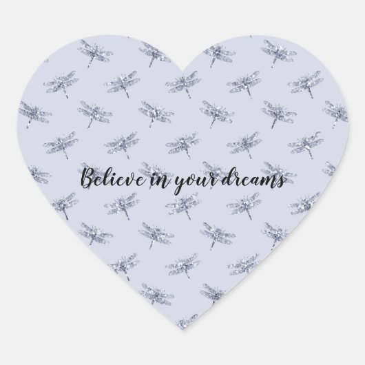 Paarse lavender Glitter Dragonflies Hart Sticker (Voorkant)