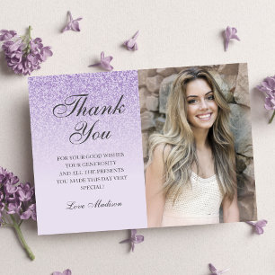 Paarse lavender glitter foto bedankt Sweet 16