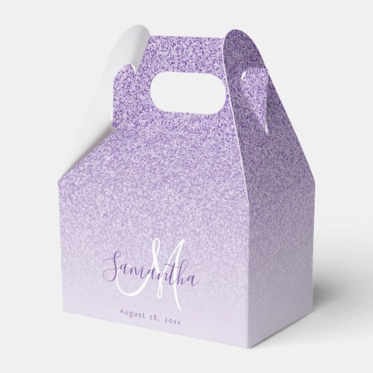Paarse lavender Glitter Monogrammed ombre Bedankdoosjes (Voorkant Zijde)