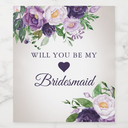 Paarse lavender Greenery zal mijn Bridesmaid zijn Wijn Etiket (Enkel label)