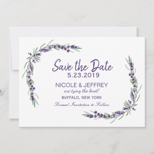 Paarse lavender Lila Vloeiingsweddenschap Bewaar d Save The Date (Voorkant)