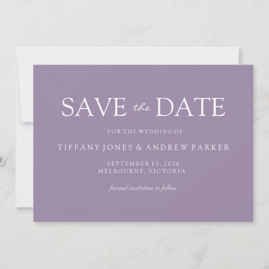 Paarse lavender Modern Simple Wedding Save The Date (Voorkant)
