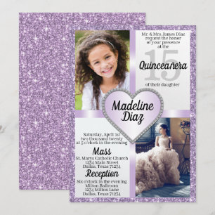 Paarse lavender Quinceañera Uitnodiging Cumpleaños