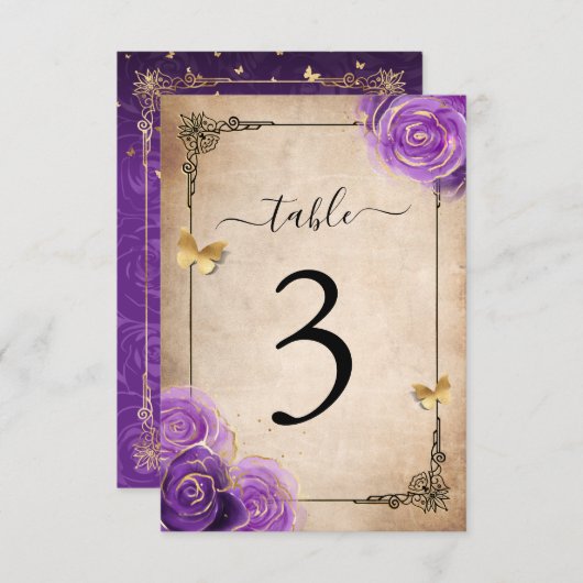Paarse lavender Roos Gold Table Number Kaarten (Voorkant / Achterkant)