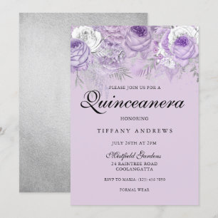 Paarse lavender Silver Flowers Quinceanera Partij Kaart