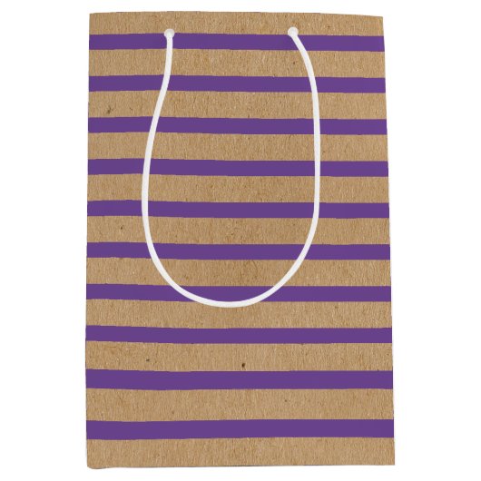 Paarse lavender Violet Lines Faux Rustic Kraft Medium Cadeauzakje (Voorkant)