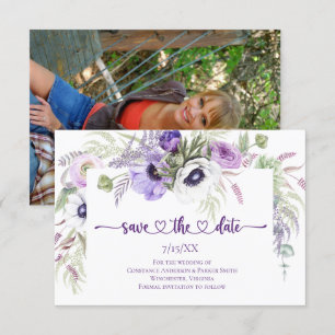 Paarse lavender White Floral Foto Save the Date