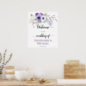 Paarse lavender White Floral Wedding Sign Poster (Keuken)