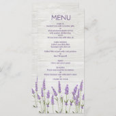 Paarse lavenderbloemen op het houten bruiloft-menu menu (Voorkant / Achterkant)