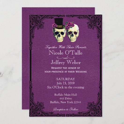 Paarse lederen Gothic Skull Weddenschap Kaart (Voorkant / Achterkant)
