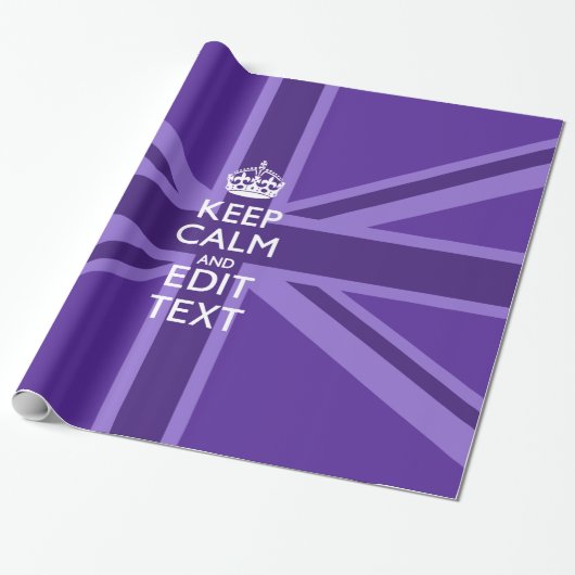 Paarse legance Keep Calm Jouw tekst Union Jack Cadeaupapier (Uitgerold)