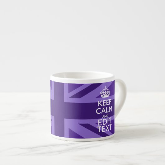 Paarse legance Keep Calm Jouw tekst Union Jack Espresso Kop (Voorkant rechts)