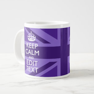 Paarse legance Keep Calm Jouw tekst Union Jack Grote Koffiekop