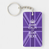 Paarse legance Keep Calm Jouw tekst Union Jack Sleutelhanger (Voorkant)