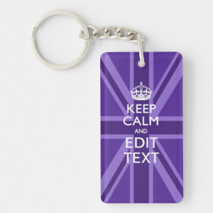 Paarse legance Keep Calm Jouw tekst Union Jack Sleutelhanger