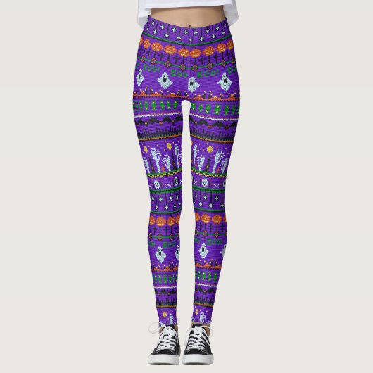 Paarse leggings Halloween partij gebreide horror (Voorkant)