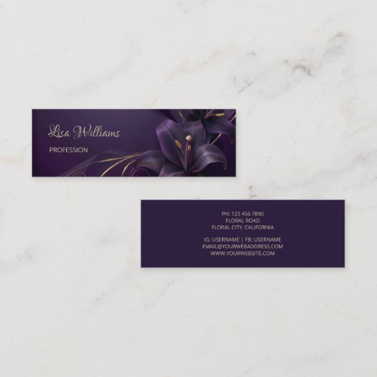 Paarse Lelies 3D Flowers Luxe Visitekaartje (Voorkant / Achterkant)