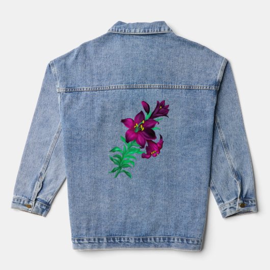 Paarse lelies denim jacket (Achterkant)