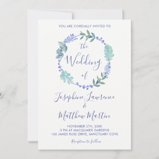 Paarse lente bloemenkrans bruiloft uitnodigingen (Voorkant)