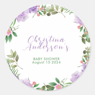 Paarse lente bloemenmeisje Baby shower Ronde Sticker