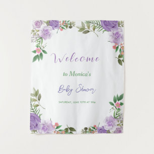 Paarse lente bloemenmeisje Baby shower Wandkleed
