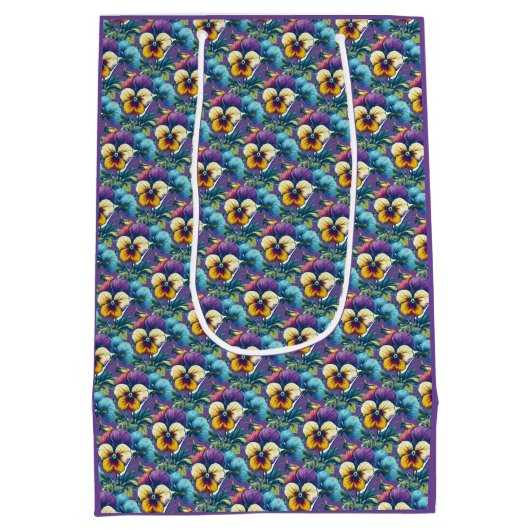 Paarse Lente Pansy Patch Patch Pasen Medium Cadeauzakje (Achterkant)