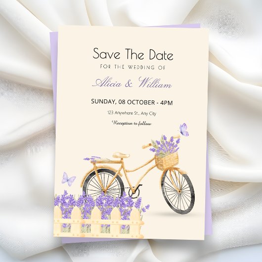 Paarse lentebruiloft save the date