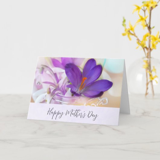 Paarse Lentekrokus Moederdag Kaart (Gele Bloem)