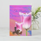 Paarse lentestijd Dachshund-uitnodiging Kaart (Staand voorkant)