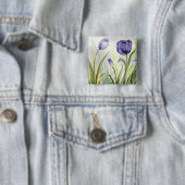 Paarse lentetelers vierkante button 5,1 cm (In situ)