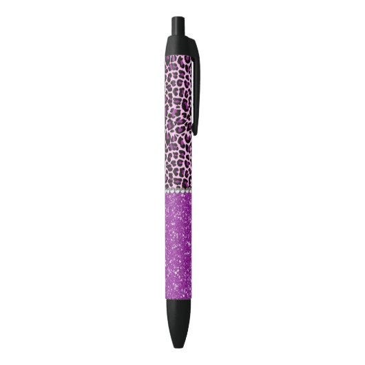 Paarse leopard Print Glitter Zwarte Inkt Pen (Achterkant (Verticaal))