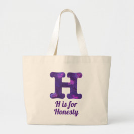 Paarse letter H is voor eerlijkheid Monogram Grote Tote Bag