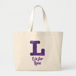 Paarse letter L voor het liefdesmonogram Grote Tote Bag