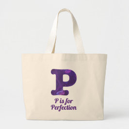 Paarse letter P is voor perfectie Grote Tote Bag