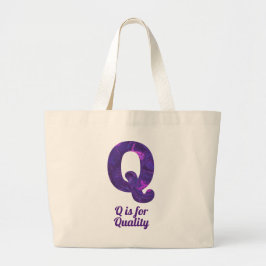Paarse letter Q is voor kwaliteit Grote Tote Bag