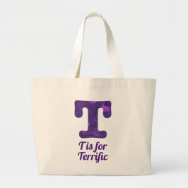 Paarse letter T is voor Terrific Grote Tote Bag