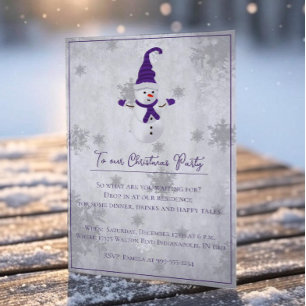 Paarse Leuke Sneeuwman Kerstfeest Uitnodiging
