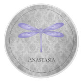 Paarse libel Damask Keramische Knop (Voorkant)