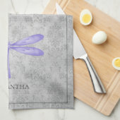 Paarse libel Damask Theedoek (Quarter Fold)