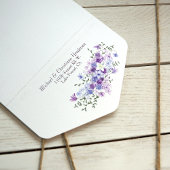 Paarse, lichtblauwe Roos Tuin Boeket bruiloft All In One Uitnodiging