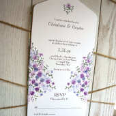 Paarse, lichtblauwe Roos Tuin Boeket bruiloft All In One Uitnodiging