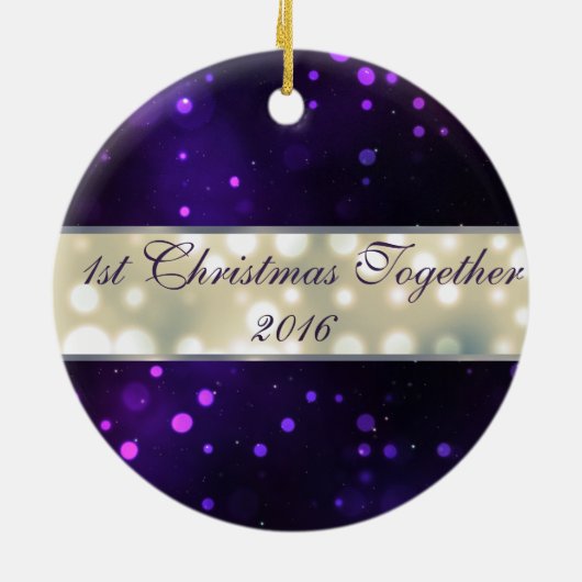 Paarse lichten gepersonaliseerde kerstversiering keramisch ornament (Achterkant)