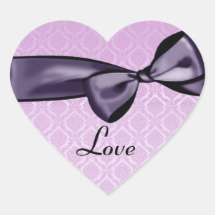 Paarse LIEFDE Bruiloft Bow ROZE Damask Hart Sticke Sticker