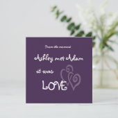 Paarse liefde voor hartenweddenschappen kaart (Staand voorkant)