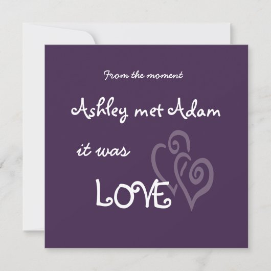 Paarse liefde voor hartenweddenschappen kaart (Voorkant)