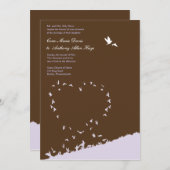 Paarse liefdevogel bruiloft uitnodiging (Voorkant / Achterkant)