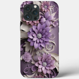 Paarse Lila bloemen 3D iPhone 13 Pro Max Hoesje